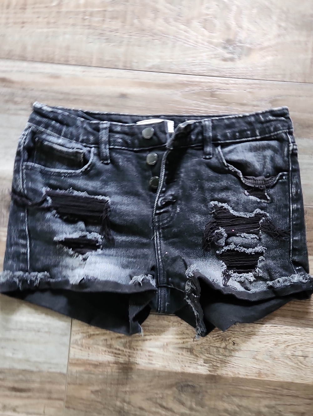 Kancan Black Distressed Denim Jean Shorts